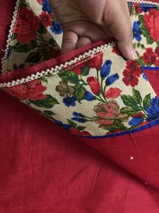 Red Saree with Floral Blouse