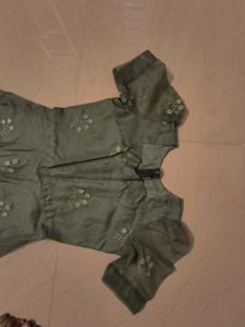 Elegant Olive green Organza Puff Sleeve Dress