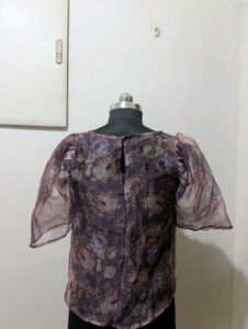 Sheer Floral Puff Sleeve Top