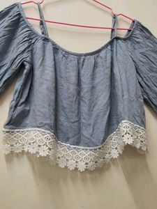 Off-shoulder Lace Trim Top