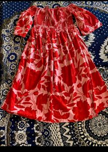 Vibrant Red Floral Off-Shoulder Dress