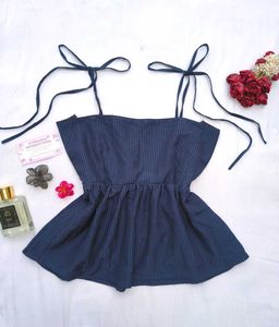 Chic Navy Tie-Strap Peplum Top🫶🏻