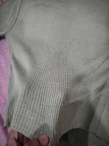 Light Green Ribbed Button-Up Top
