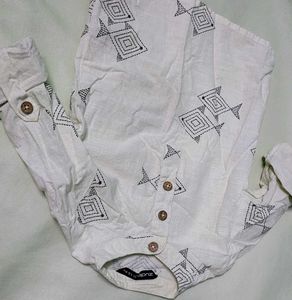 Stylish White Fish Print Kurta for your baby (0-6)