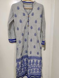 Grey & Blue Printed Kurta