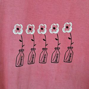 👚 | Cute Peach Long Sleeve Tee with Flower Design