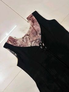Black long kurta with Floral Detail and mu