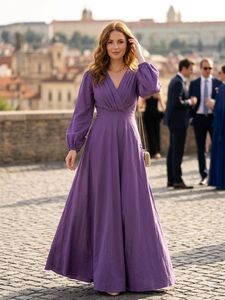 Pintresty Elegant Purple V-Neck Maxi Dress
