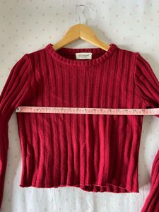 Chic Red Ribbed Knit Top