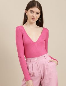 V-Neck Ribbed Long Sleeve Bodysuit
