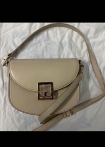 Cream Crossbody Bag with Red Scarf