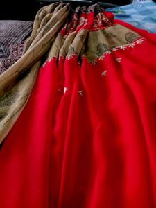 Vibrant Red Embroidered Saree