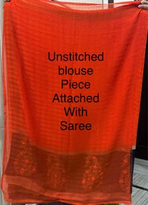 Vibrant Orange &amp; Navy Blue Saree