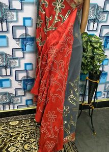 Beautiful Orange Embroidered Saree only
