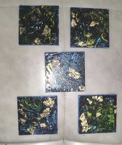 Set of 5 Abstract Art Coasters with box
