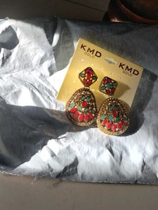 KMD Gold Gemstone Drop Earrings