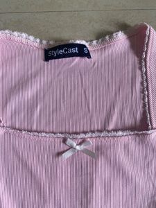 Cute Pink Ribbed Top with Bow