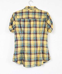 Yellow Plaid Short Sleeve Button-Up Shirt