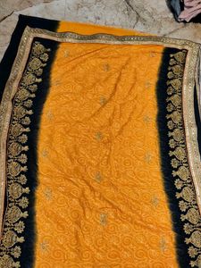 Elegant Yellow & Black Embroidered Saree