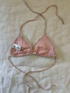 Pink Lace Trim Bikini Top