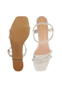 Sparkly Silver Block Heel Sandals