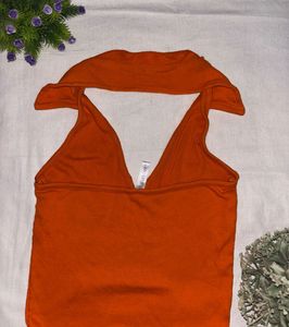Orange Ribbed Halter Neck Top