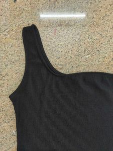 Black H&amp;M One Shoulder Ribbed Bodysuit