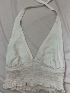 White Smocked Halter Crop Top