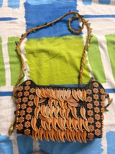 Unique Leaf Embellished Clutch Bag