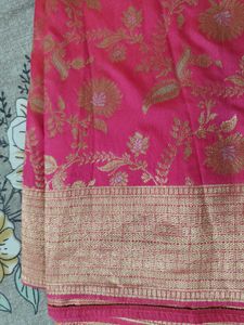 Pink Floral Banarasi Saree