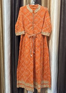 Orange Floral Embroidered Dress