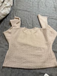 Zara Cream Cable Knit Cropped Sweater