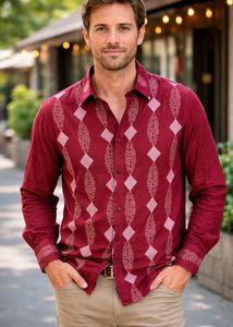 Maroon Patterned Button-Down Shirt