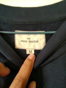 Navy Blue Crew Neck Graphic Sweatshirt
