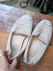 Beige Quilted Slip-on Shoes