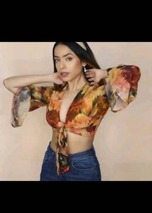 Floral Tie-Front Crop Top