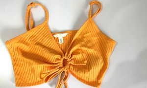 Orange Tie-Front Crop Top