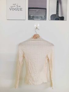 Cream Mesh Long Sleeve Top