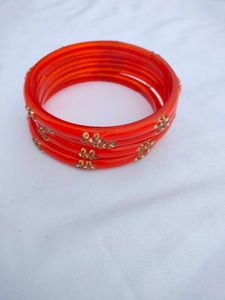 Beautiful Orange Colour Bangles Set Of 4
