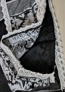 Elegant Black &amp; White Saree