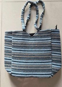 Striped Woven Tote Bag