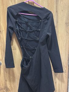 Black Lace-Up Back Mini Dress