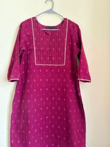 Elegant Pink Cotton Kurti with Embroidery