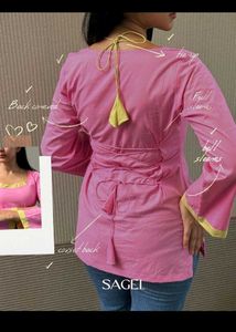 Pink desi corset back Kurti with Yellow Accents