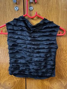 SHEIN Sheer Black Ruffled Crop Top