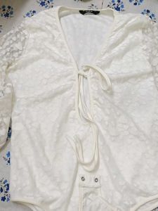 White Lace Heart Print Bodysuit
