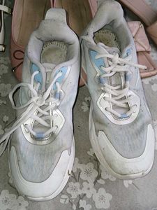 White & Blue Lace-Up Sneakers