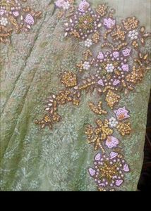 bust 38 Elegant Green Embroidered Gown
