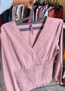 Chic Pink Smocked Crop Top