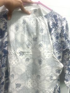 soft cotton Blue Floral Print Long Kurta with pant